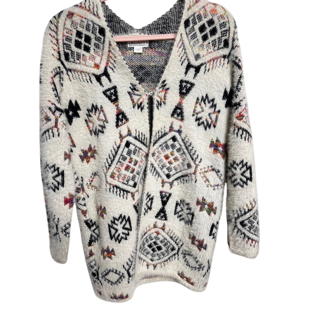 Agape Womens Southwestern Knit Oversized Cardigan Cream Multicolor Size M
